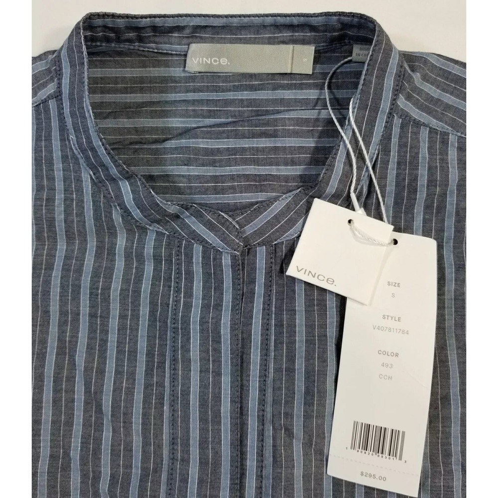 Vince Wide Stripe Oversized Pullover Blouse Coastal Chambray NWT Size S $295 - Picture 14 of 16
